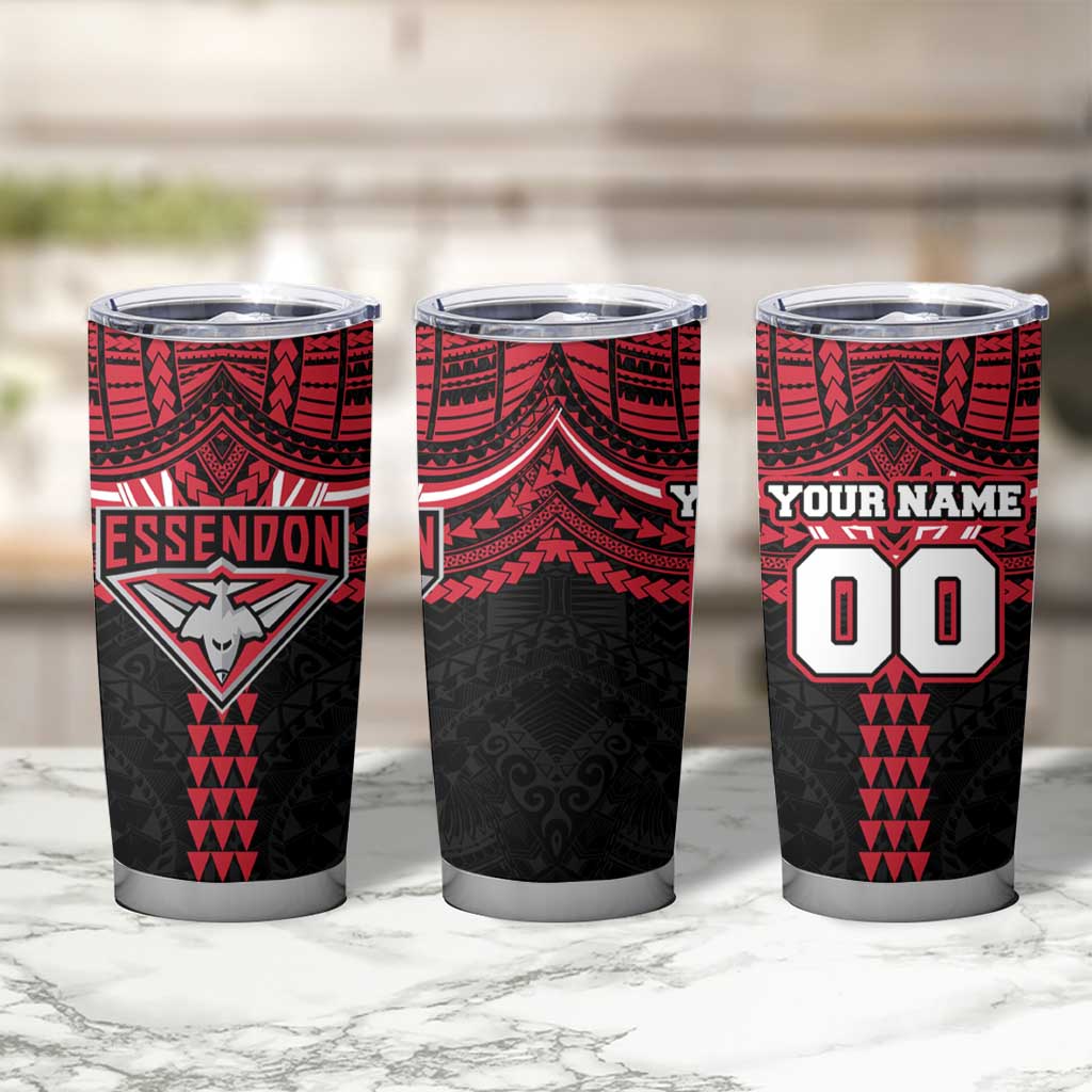 Personalized Essendon Bombers Tumbler Cup Polynesian Tribal Pattern Heritage Football