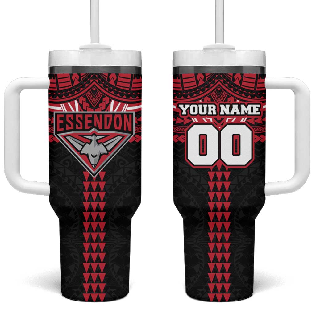 Personalized Essendon Bombers Tumbler With Handle Polynesian Tribal Pattern Heritage Football