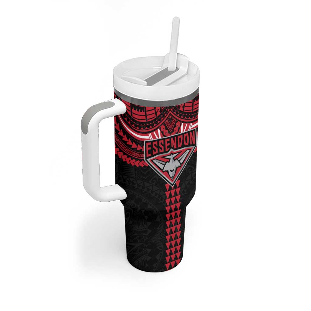Personalized Essendon Bombers Tumbler With Handle Polynesian Tribal Pattern Heritage Football