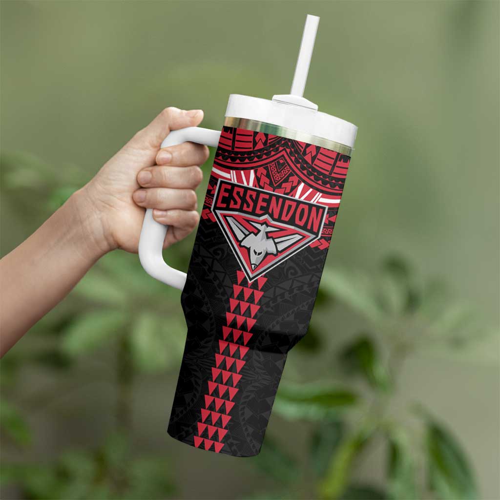 Personalized Essendon Bombers Tumbler With Handle Polynesian Tribal Pattern Heritage Football