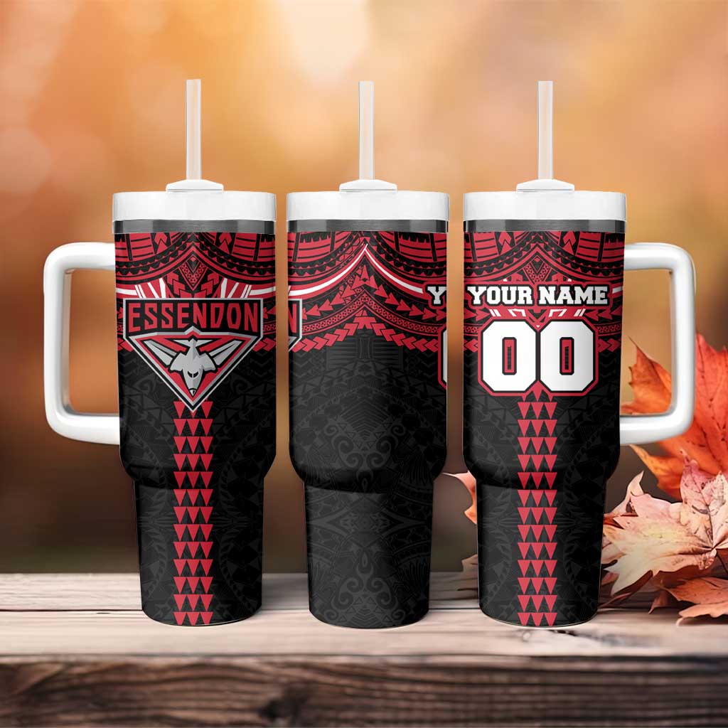 Personalized Essendon Bombers Tumbler With Handle Polynesian Tribal Pattern Heritage Football