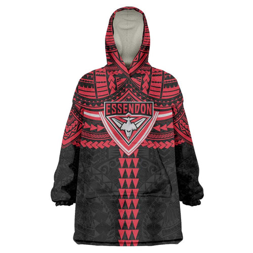Personalized Essendon Bombers Wearable Blanket Hoodie Polynesian Tribal Pattern Heritage Football