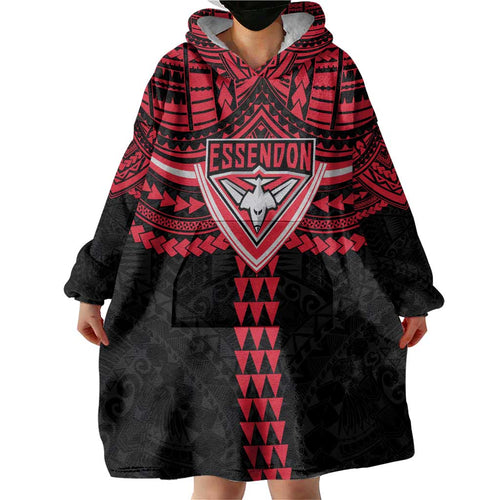Personalized Essendon Bombers Wearable Blanket Hoodie Polynesian Tribal Pattern Heritage Football