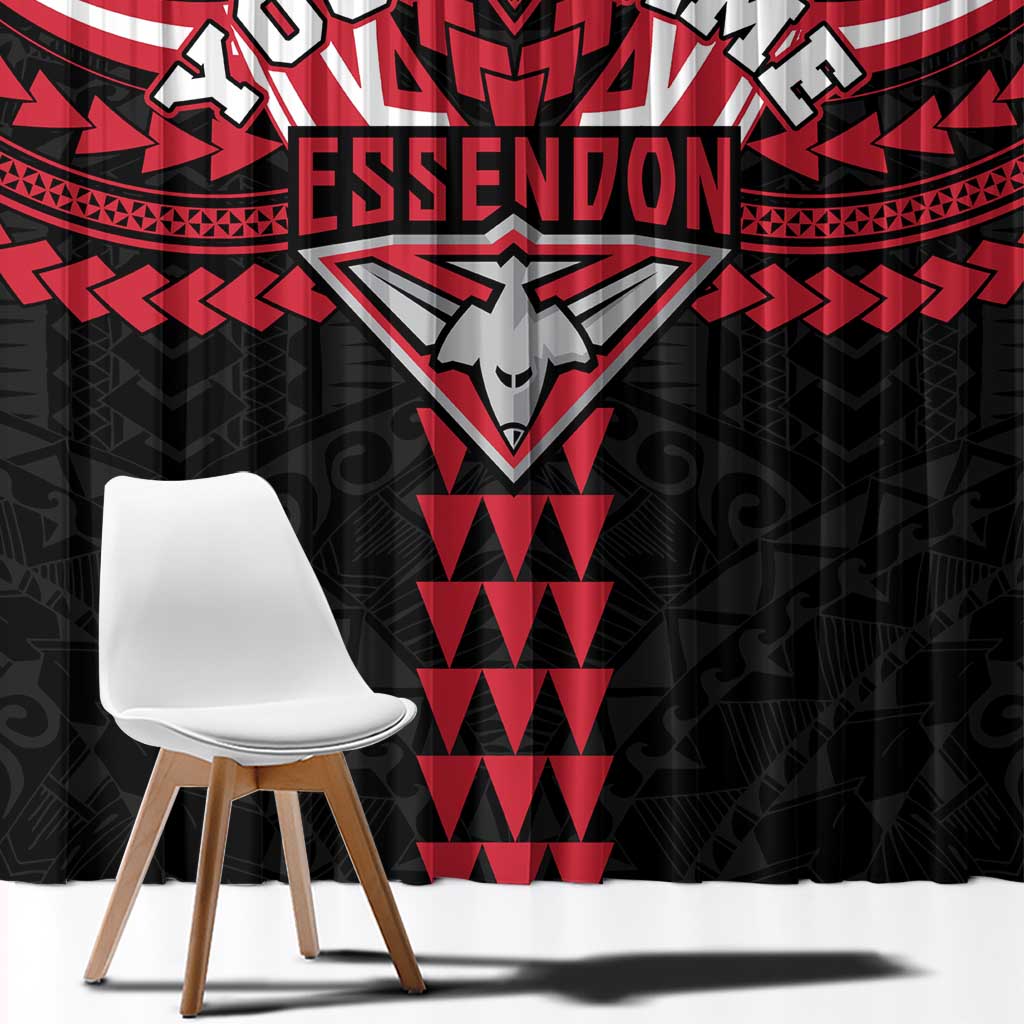 Personalized Essendon Bombers Window Curtain Polynesian Tribal Pattern Heritage Football