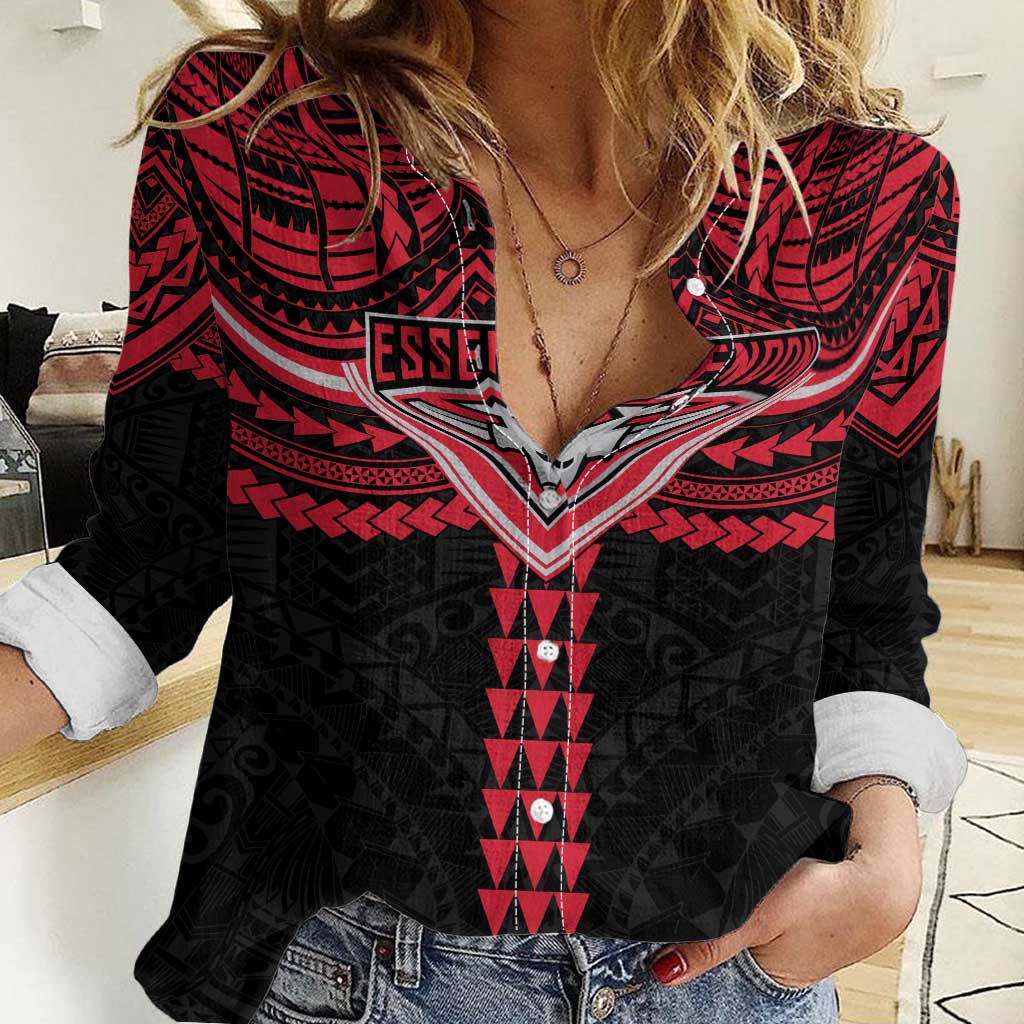 Personalized Essendon Bombers Women Casual Shirt Polynesian Tribal Pattern Heritage Football
