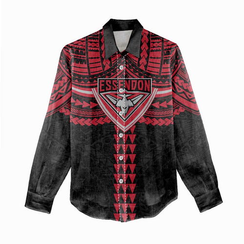Personalized Essendon Bombers Women Casual Shirt Polynesian Tribal Pattern Heritage Football