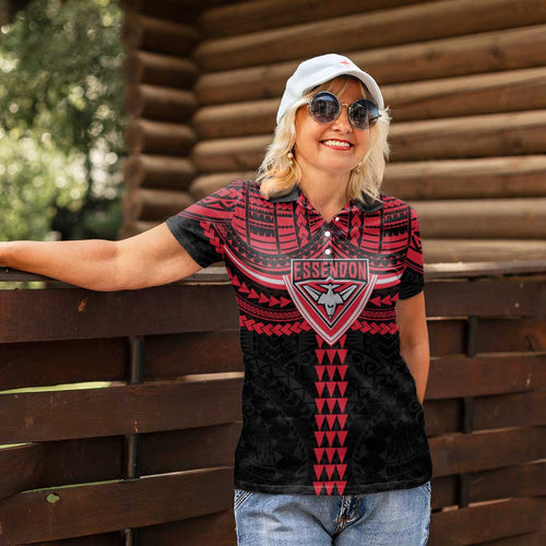 Personalized Essendon Bombers Women Polo Shirt Polynesian Tribal Pattern Heritage Football