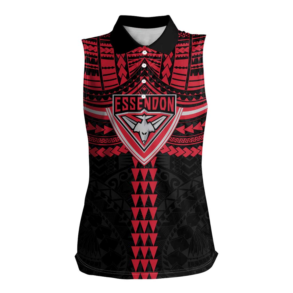 Personalized Essendon Bombers Women Sleeveless Polo Shirt Polynesian Tribal Pattern Heritage Football