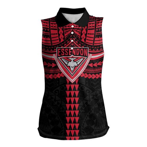 Personalized Essendon Bombers Women Sleeveless Polo Shirt Polynesian Tribal Pattern Heritage Football
