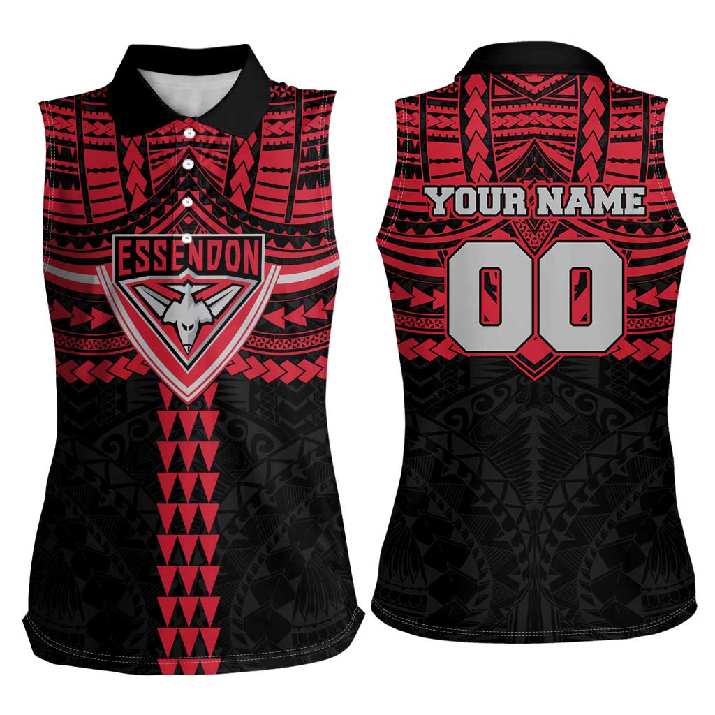 Personalized Essendon Bombers Women Sleeveless Polo Shirt Polynesian Tribal Pattern Heritage Football