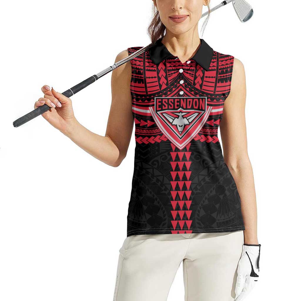 Personalized Essendon Bombers Women Sleeveless Polo Shirt Polynesian Tribal Pattern Heritage Football
