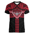 Personalized Essendon Bombers Women V-Neck T-Shirt Polynesian Tribal Pattern Heritage Football