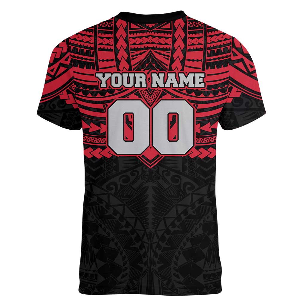 Personalized Essendon Bombers Women V-Neck T-Shirt Polynesian Tribal Pattern Heritage Football
