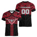 Personalized Essendon Bombers Women V-Neck T-Shirt Polynesian Tribal Pattern Heritage Football