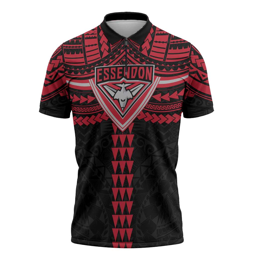 Personalized Essendon Bombers Zipper Polo Shirt Polynesian Tribal Pattern Heritage Football
