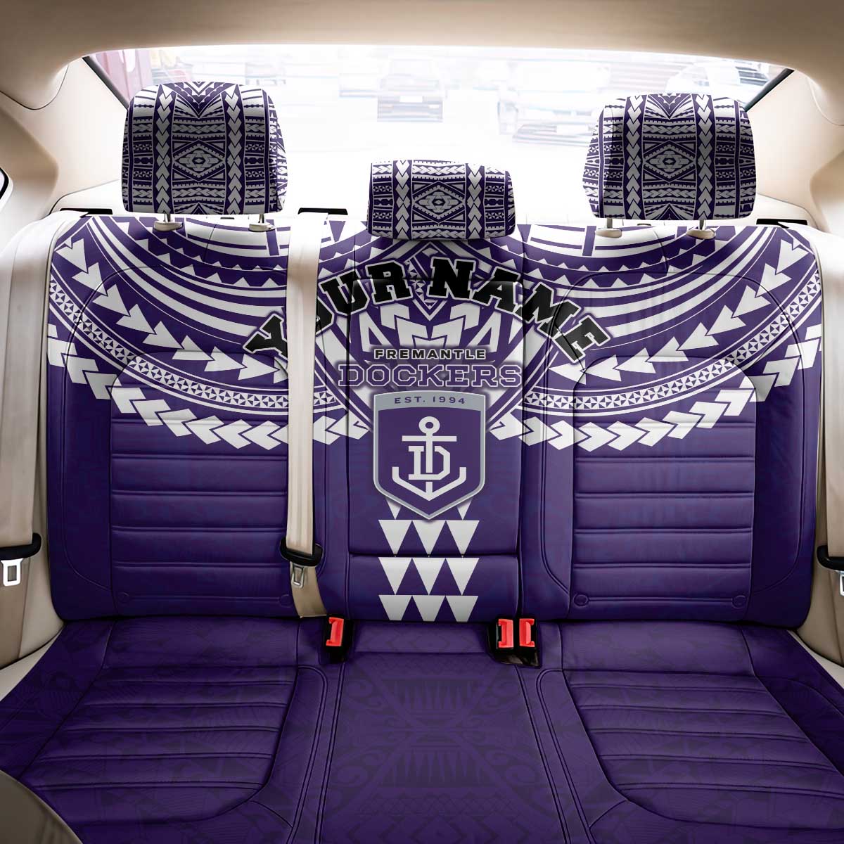 Personalized Fremantle Dockers Back Car Seat Cover Polynesian Tribal Pattern Heritage Football