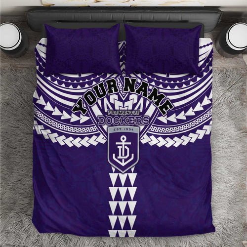 Personalized Fremantle Dockers Bedding Set Polynesian Tribal Pattern Heritage Football
