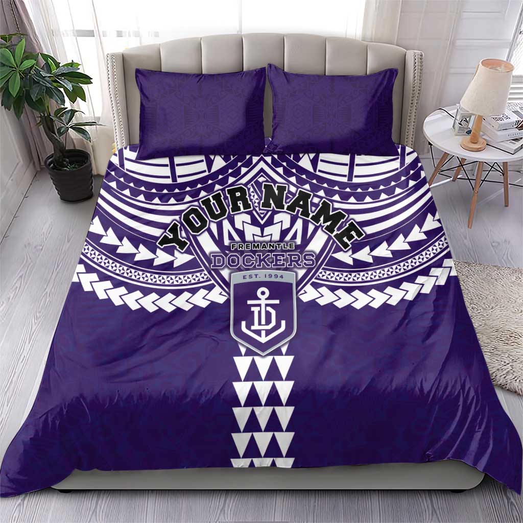 Personalized Fremantle Dockers Bedding Set Polynesian Tribal Pattern Heritage Football