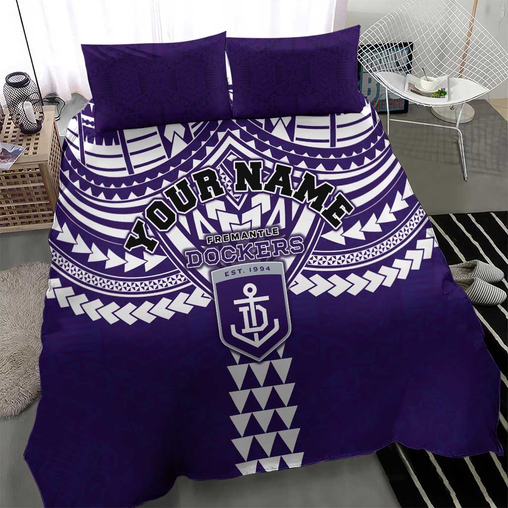 Personalized Fremantle Dockers Bedding Set Polynesian Tribal Pattern Heritage Football