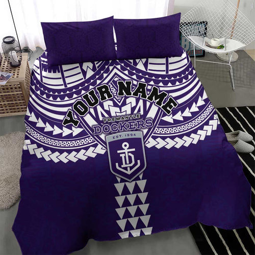 Personalized Fremantle Dockers Bedding Set Polynesian Tribal Pattern Heritage Football