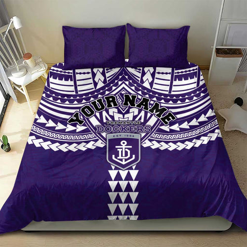 Personalized Fremantle Dockers Bedding Set Polynesian Tribal Pattern Heritage Football