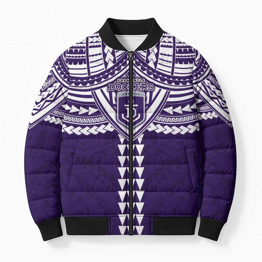 Personalized Fremantle Dockers Bomber Puffer Jacket Polynesian Tribal Pattern Heritage Football