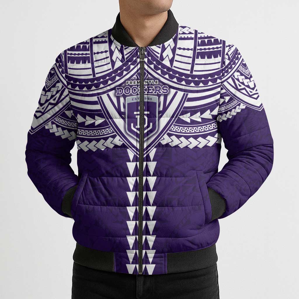 Personalized Fremantle Dockers Bomber Puffer Jacket Polynesian Tribal Pattern Heritage Football