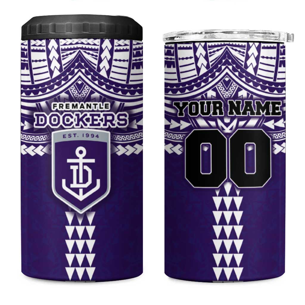 Personalized Fremantle Dockers 4 in 1 Can Cooler Tumbler Polynesian Tribal Pattern Heritage Football