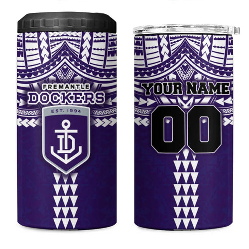 Personalized Fremantle Dockers 4 in 1 Can Cooler Tumbler Polynesian Tribal Pattern Heritage Football