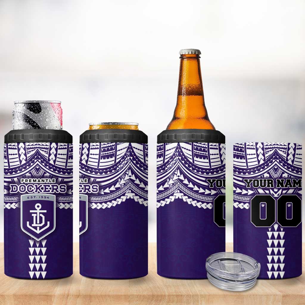 Personalized Fremantle Dockers 4 in 1 Can Cooler Tumbler Polynesian Tribal Pattern Heritage Football