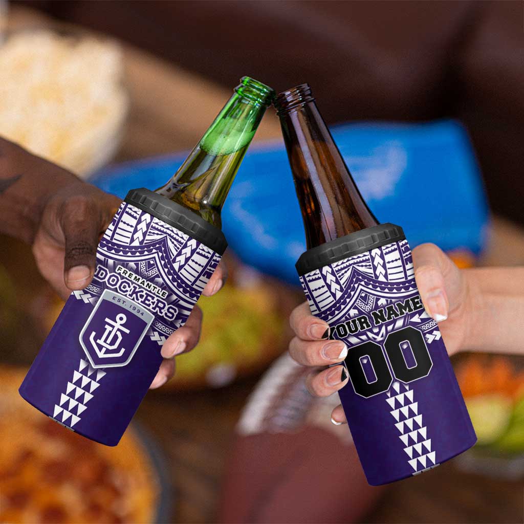 Personalized Fremantle Dockers 4 in 1 Can Cooler Tumbler Polynesian Tribal Pattern Heritage Football