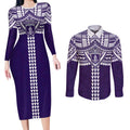 Personalized Fremantle Dockers Couples Matching Long Sleeve Bodycon Dress and Long Sleeve Button Shirt Polynesian Tribal Pattern Heritage Football