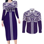 Personalized Fremantle Dockers Couples Matching Long Sleeve Bodycon Dress and Long Sleeve Button Shirt Polynesian Tribal Pattern Heritage Football