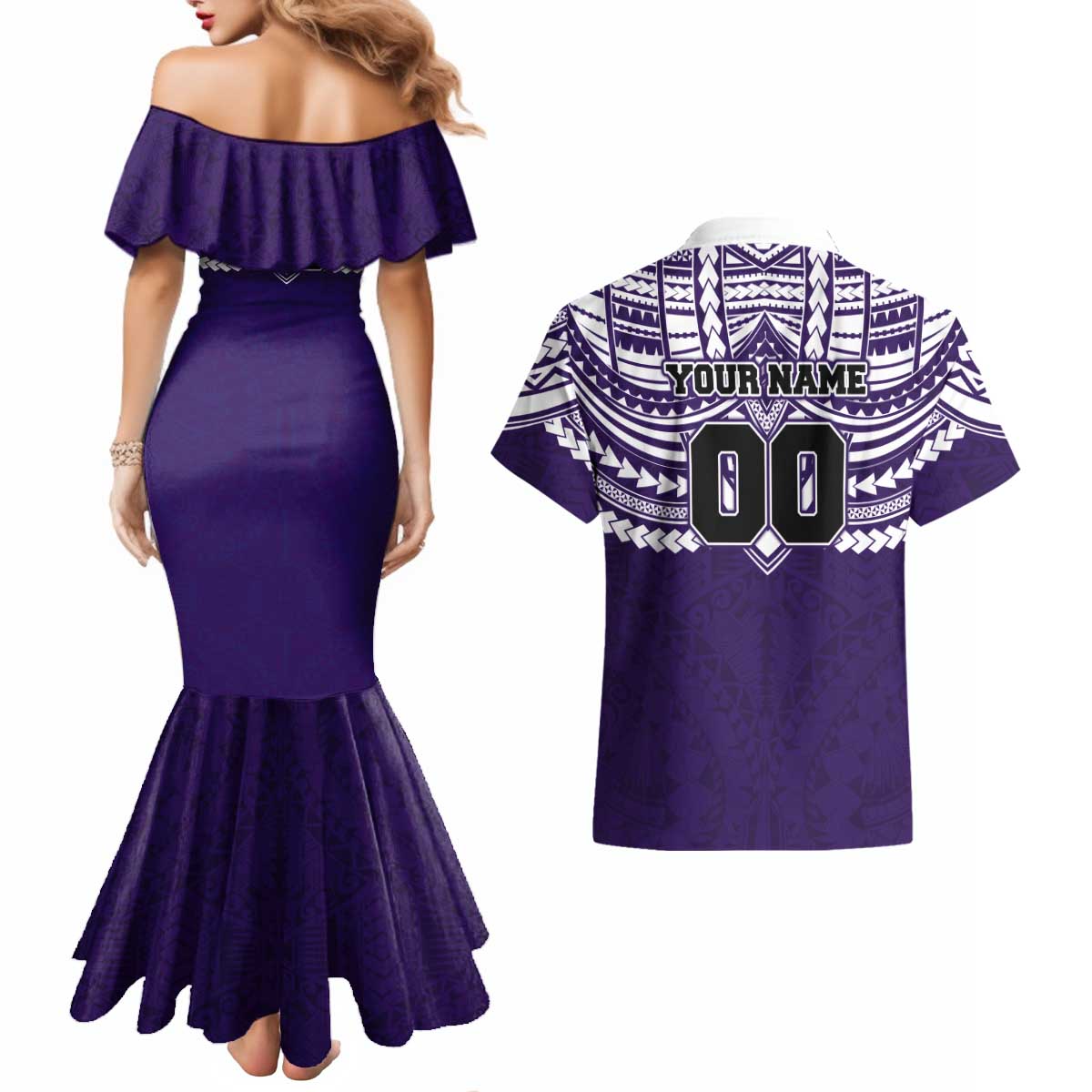 Personalized Fremantle Dockers Couples Matching Mermaid Dress and Hawaiian Shirt Polynesian Tribal Pattern Heritage Football
