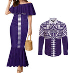 Personalized Fremantle Dockers Couples Matching Mermaid Dress and Long Sleeve Button Shirt Polynesian Tribal Pattern Heritage Football