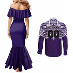 Personalized Fremantle Dockers Couples Matching Mermaid Dress and Long Sleeve Button Shirt Polynesian Tribal Pattern Heritage Football
