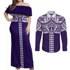 Personalized Fremantle Dockers Couples Matching Off Shoulder Maxi Dress and Long Sleeve Button Shirt Polynesian Tribal Pattern Heritage Football