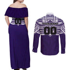 Personalized Fremantle Dockers Couples Matching Off Shoulder Maxi Dress and Long Sleeve Button Shirt Polynesian Tribal Pattern Heritage Football