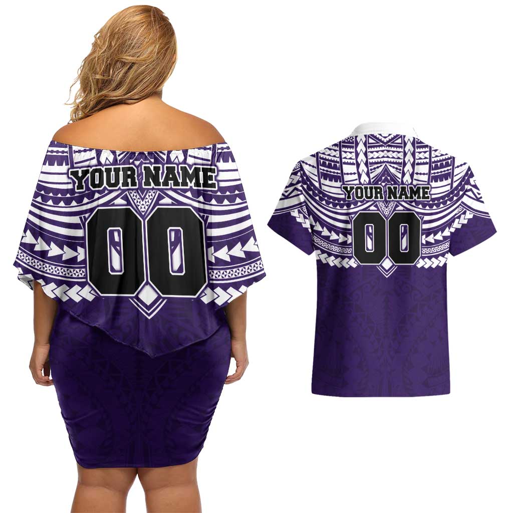 Personalized Fremantle Dockers Couples Matching Off Shoulder Short Dress and Hawaiian Shirt Polynesian Tribal Pattern Heritage Football
