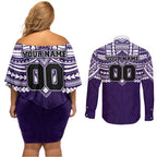 Personalized Fremantle Dockers Couples Matching Off Shoulder Short Dress and Long Sleeve Button Shirt Polynesian Tribal Pattern Heritage Football