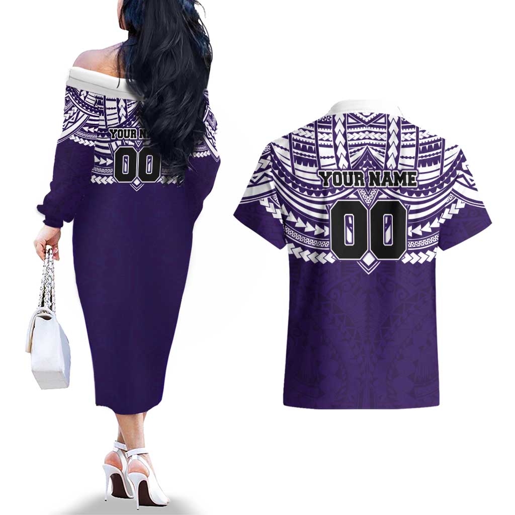 Personalized Fremantle Dockers Couples Matching Off The Shoulder Long Sleeve Dress and Hawaiian Shirt Polynesian Tribal Pattern Heritage Football