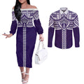 Personalized Fremantle Dockers Couples Matching Off The Shoulder Long Sleeve Dress and Long Sleeve Button Shirt Polynesian Tribal Pattern Heritage Football