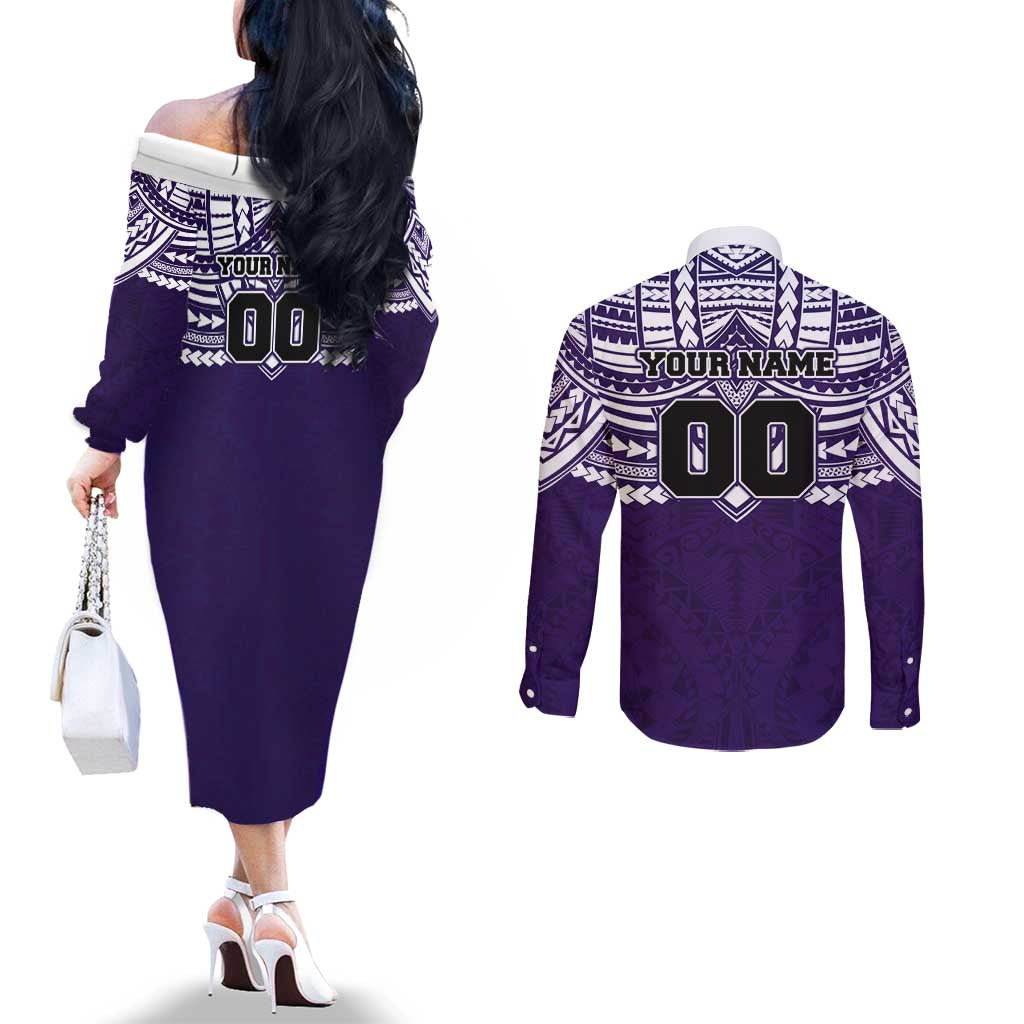 Personalized Fremantle Dockers Couples Matching Off The Shoulder Long Sleeve Dress and Long Sleeve Button Shirt Polynesian Tribal Pattern Heritage Football