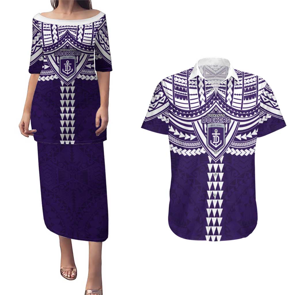 Personalized Fremantle Dockers Couples Matching Puletasi and Hawaiian Shirt Polynesian Tribal Pattern Heritage Football