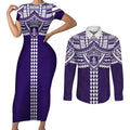 Personalized Fremantle Dockers Couples Matching Short Sleeve Bodycon Dress and Long Sleeve Button Shirt Polynesian Tribal Pattern Heritage Football