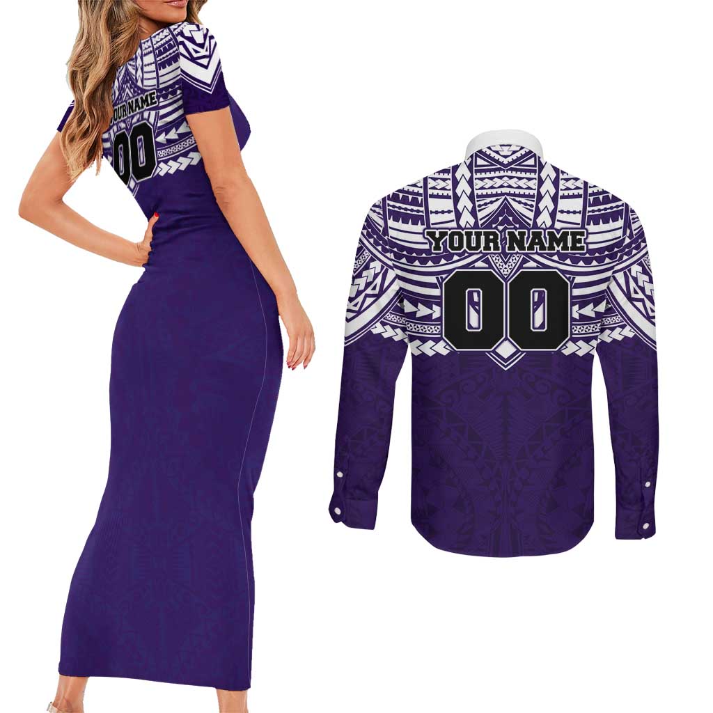 Personalized Fremantle Dockers Couples Matching Short Sleeve Bodycon Dress and Long Sleeve Button Shirt Polynesian Tribal Pattern Heritage Football