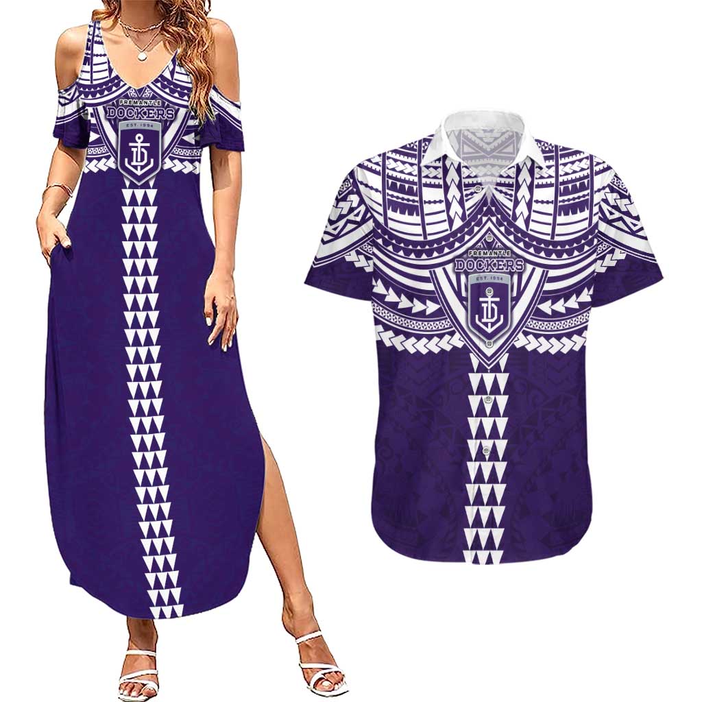 Personalized Fremantle Dockers Couples Matching Summer Maxi Dress and Hawaiian Shirt Polynesian Tribal Pattern Heritage Football
