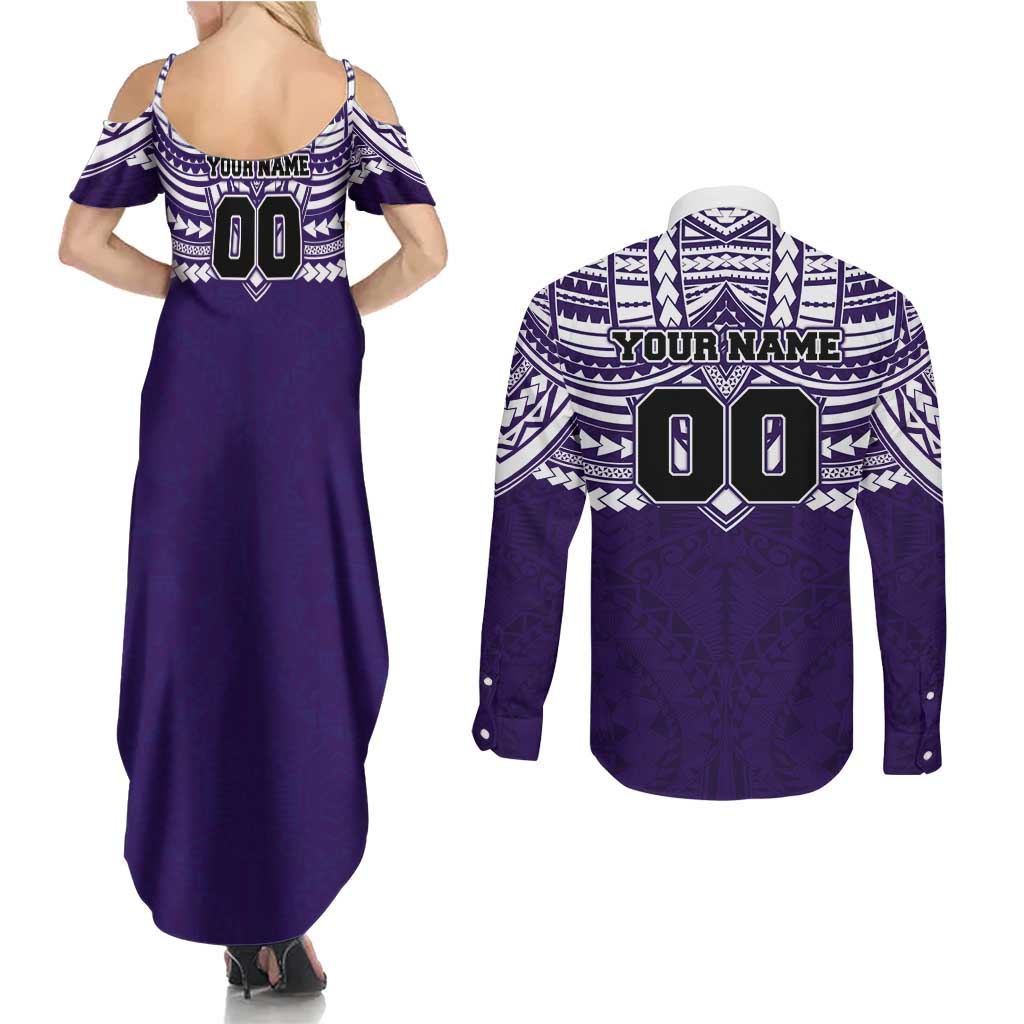 Personalized Fremantle Dockers Couples Matching Summer Maxi Dress and Long Sleeve Button Shirt Polynesian Tribal Pattern Heritage Football