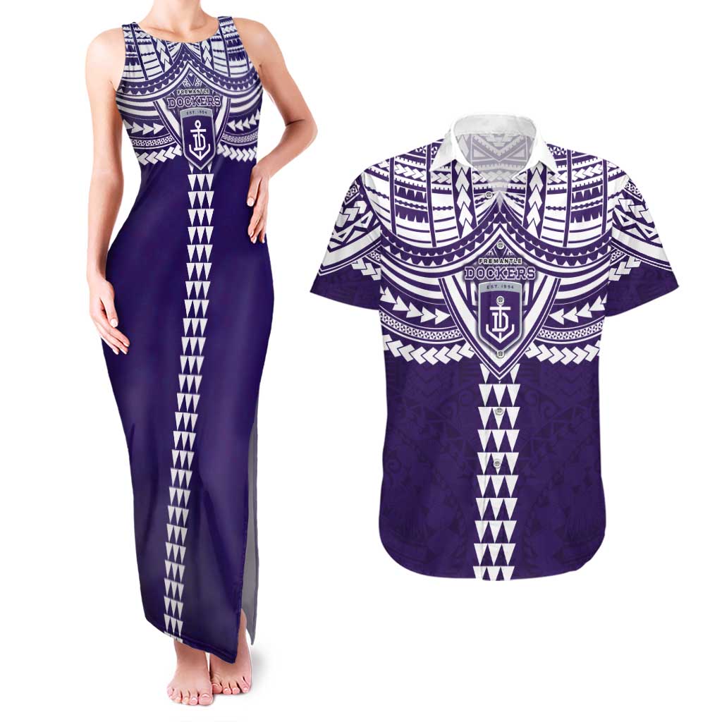 Personalized Fremantle Dockers Couples Matching Tank Maxi Dress and Hawaiian Shirt Polynesian Tribal Pattern Heritage Football