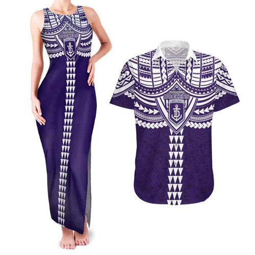 Personalized Fremantle Dockers Couples Matching Tank Maxi Dress and Hawaiian Shirt Polynesian Tribal Pattern Heritage Football
